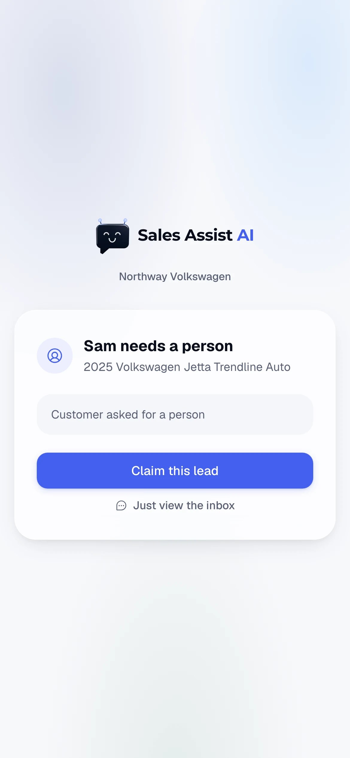 The claim screen on a phone