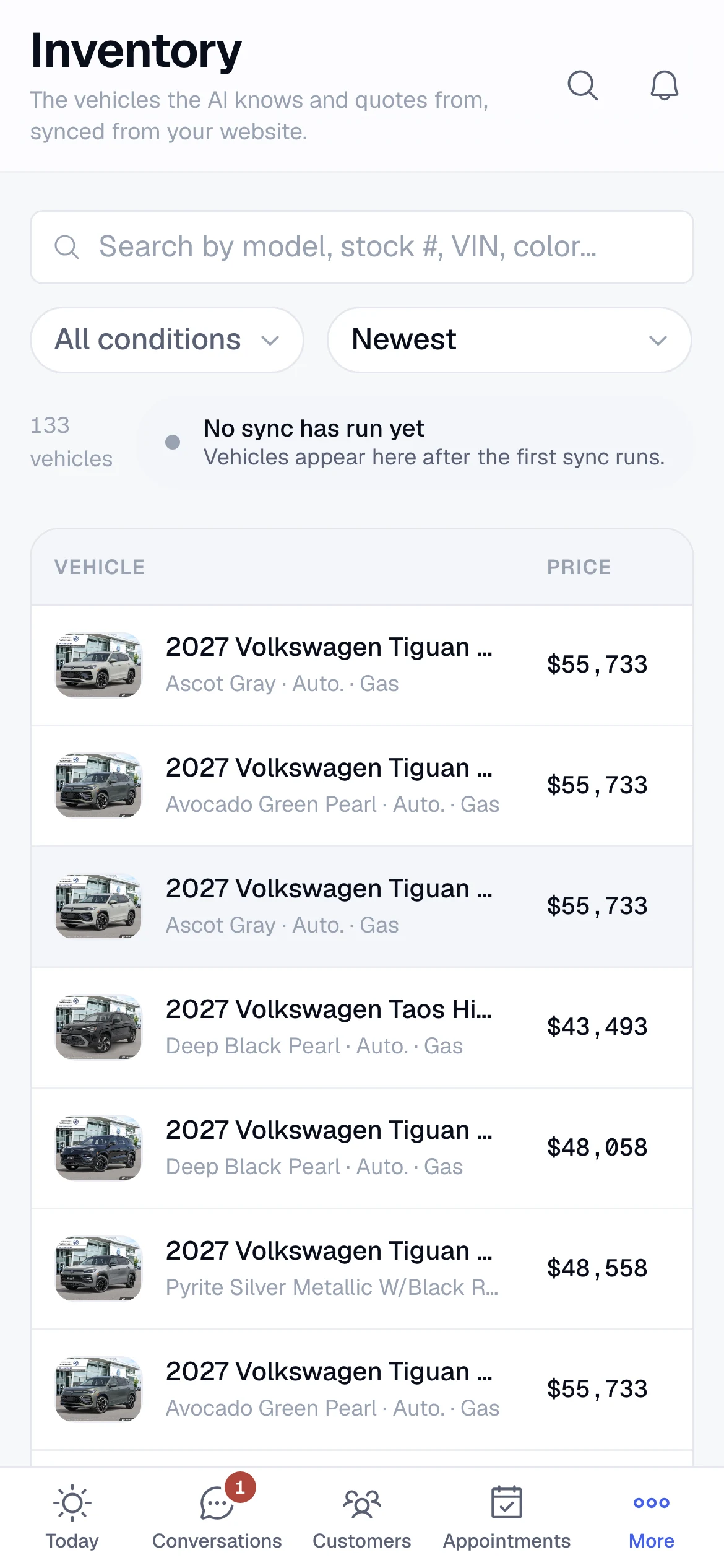 Inventory on a phone